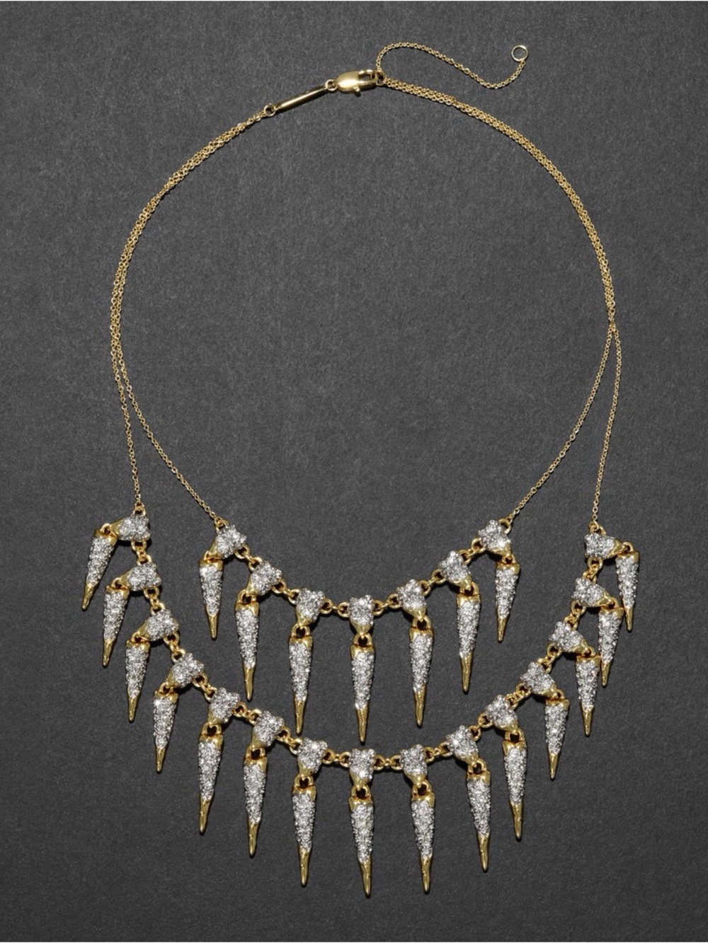 NEW Alexis Bittar Solanales Crystal Spear Layered Fringe Necklace Gold C Z JL31
